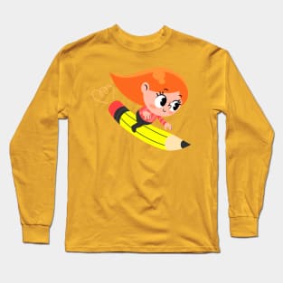 Girl Flying Pencil Long Sleeve T-Shirt